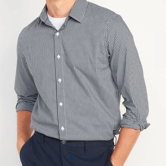 Old Navy Men Built-In Flex The Pro Signature Shirt Medium 17½" 35" Navy Checks - Picture 1 of 8